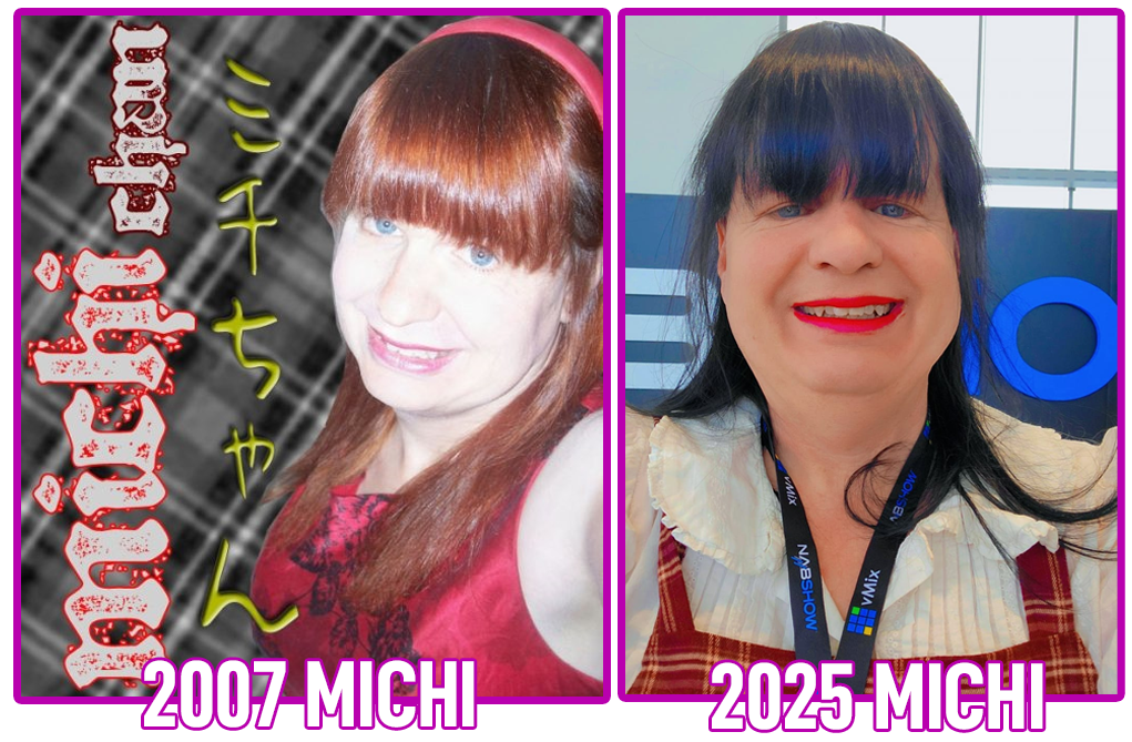 Pictures of Michi-chan from 2007 and 2025.